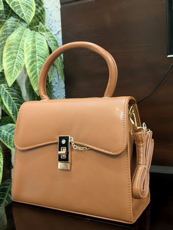 compare product Structured Minimalist Top-Handle Satchel with Gold Pendant Hardware