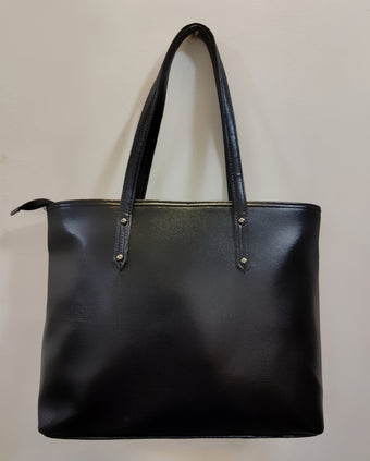 compare product Classic Jet Black Vegan Leather Essential Tote with Silver Stud Detailing