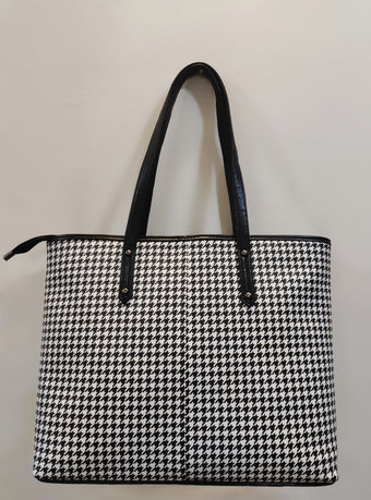 compare product Classic Houndstooth Essential Tote with Vegan Leather Trim
