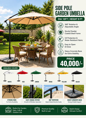compare product Side Pole Garden Umbrella 10ft – 360° Rotation Cantilever Patio Umbrella with Heavy Concrete Base