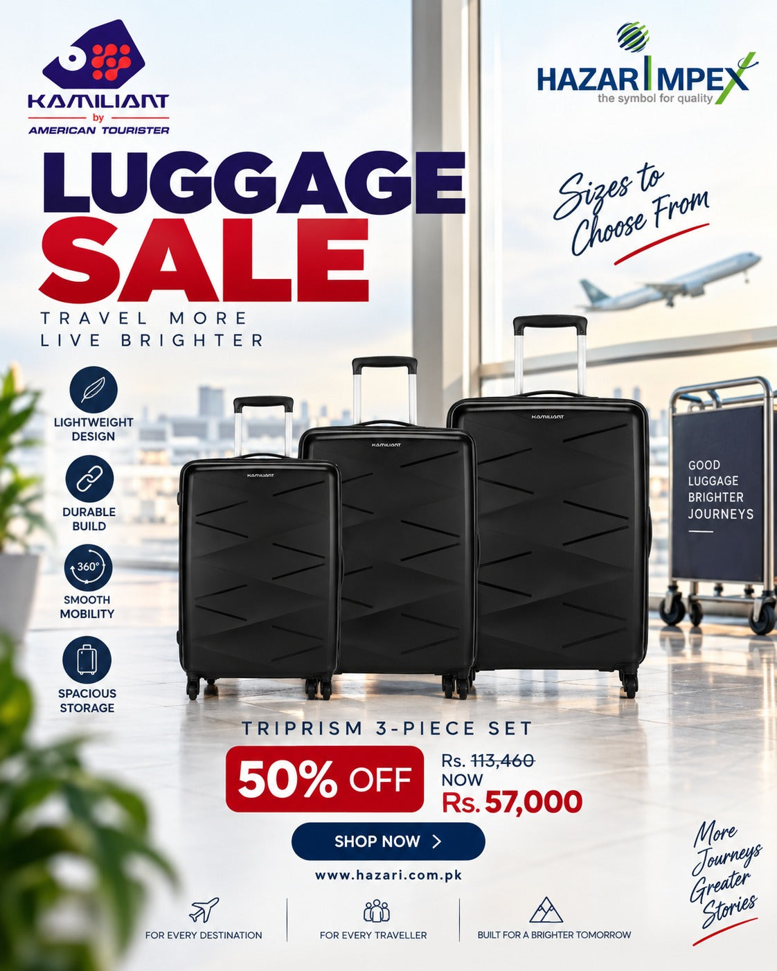 Kamiliant Triprism 3-Piece Luggage Set – Hard Shell Spinner Suitcases (Small, Medium & Large)