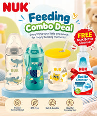 NUK Baby Feeding Combo – 3-Piece Bottle & Straw Cup Set + FREE Bottle Cleanser