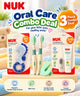 NUK 3-piece baby oral care combo featuring All Stages Teether, Tooth and Gum Cleanser Set and Training Brush Set