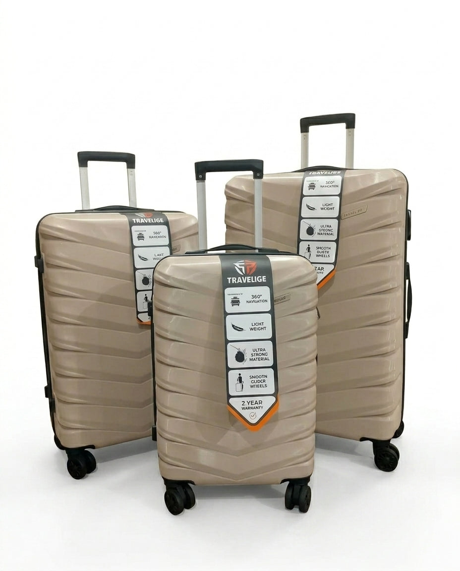 TRAVELIGE Velocity 3-Piece Luggage Set – Beige | 55cm, 68cm & 79cm