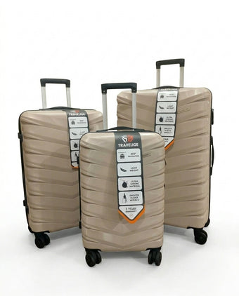 compare product TRAVELIGE Velocity 3-Piece Luggage Set – Beige | 55cm, 68cm & 79cm