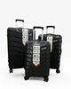 TRAVELIGE black 3-piece hard-shell luggage set with diagonal textured design, spinner wheels and telescopic handles.