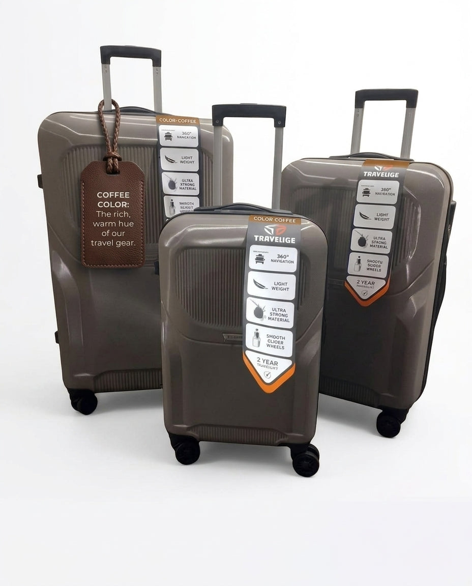 TRAVELIGE 3-Piece Luggage Set – Coffee | 55cm, 68cm & 79cm