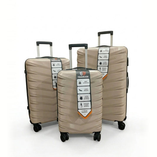 TRAVELIGE Velocity 3-Piece Luggage Set – Beige | 55cm, 68cm & 79cm