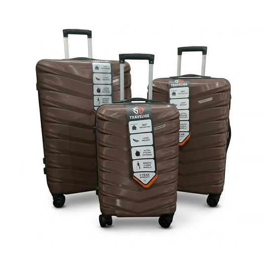 TRAVELIGE Velocity 3-Piece Luggage Set – Coffee | 55cm, 68cm & 79cm