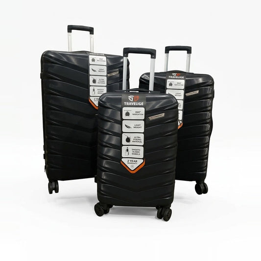 TRAVELIGE Velocity 3-Piece Luggage Set – Black| 55cm, 68cm & 79cm