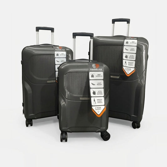 TRAVELIGE 3-Piece Luggage Set – Metallic Grey | 55cm, 68cm & 79cm