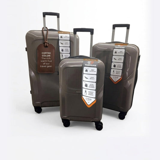 TRAVELIGE 3-Piece Luggage Set – Coffee | 55cm, 68cm & 79cm