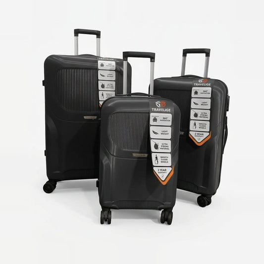 TRAVELIGE 3-Piece Luggage Set – Black | 55cm, 68cm & 79cm