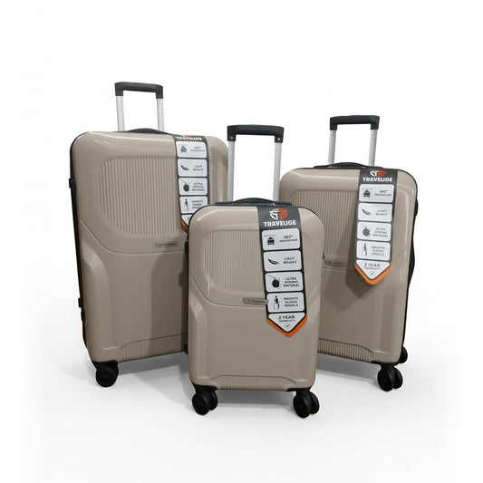 TRAVELIGE 3-Piece Luggage Set – Beige | 55cm, 68cm & 79cm