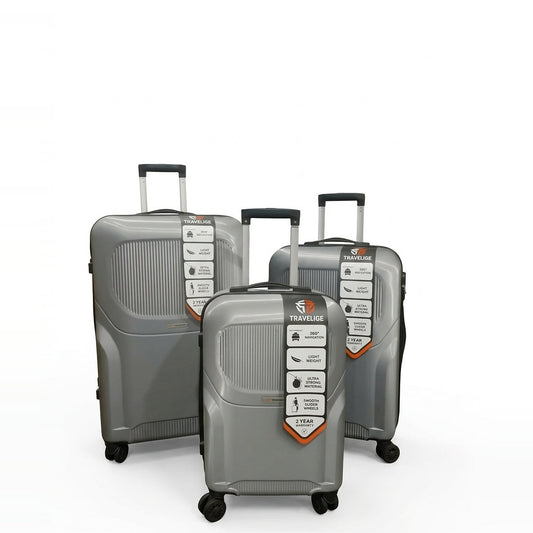 TRAVELIGE 3-Piece Luggage Set – Silver | 55cm, 68cm & 79cm