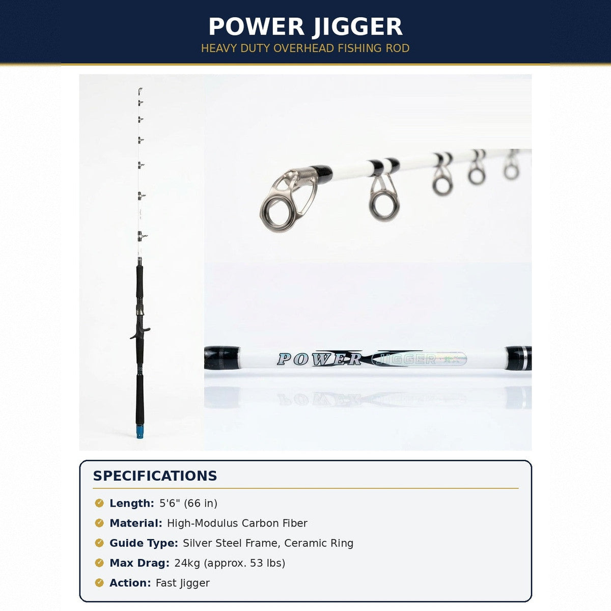 Power Trigger DPJ56B Jigging Rod – 5'6" Heavy Duty Overhead Fishing Rod