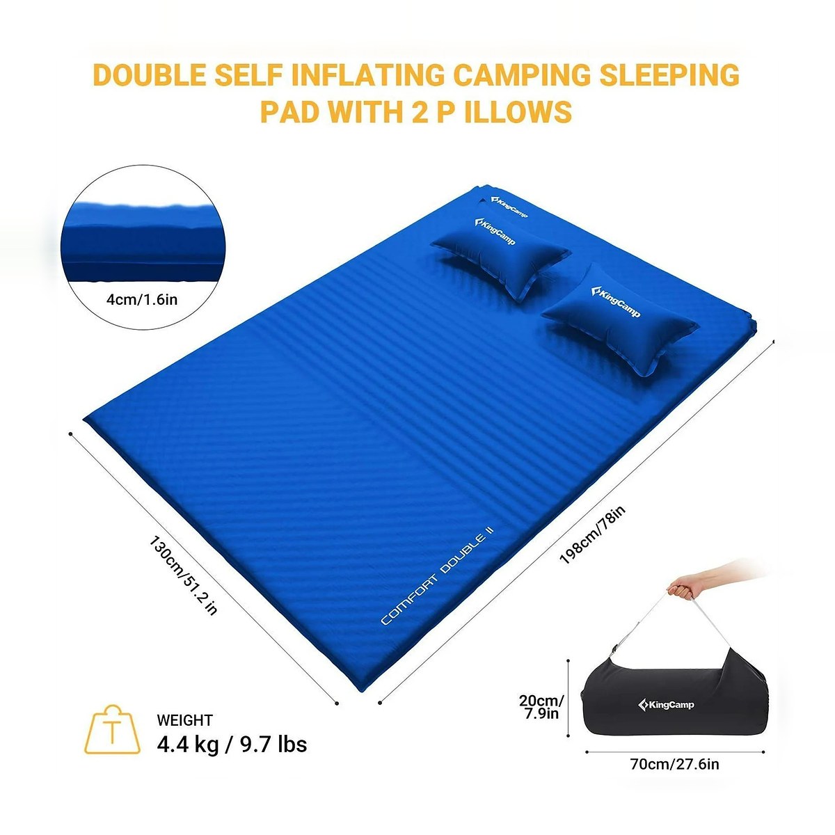 KingCamp Double Camp Pad – Self-Inflating Double Sleeping Mat