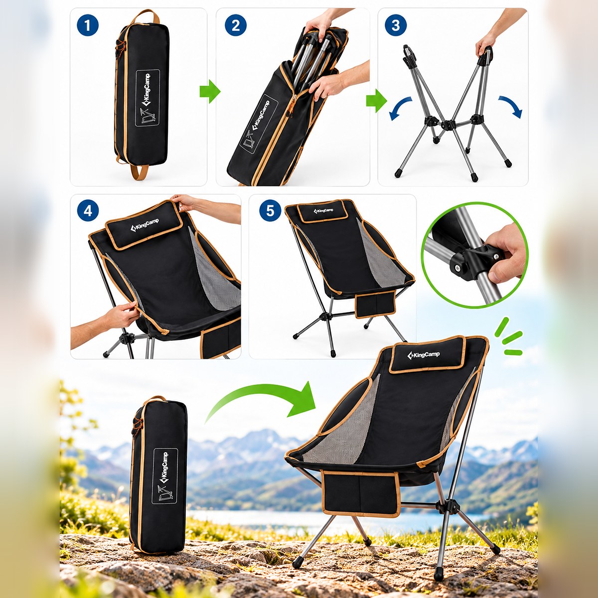 KingCamp High Sling Chair – Portable Camping Chair