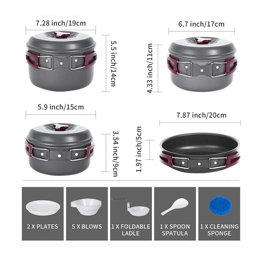Hard Anodized Aluminum Foldable Camping Cookware 17 Pcs
