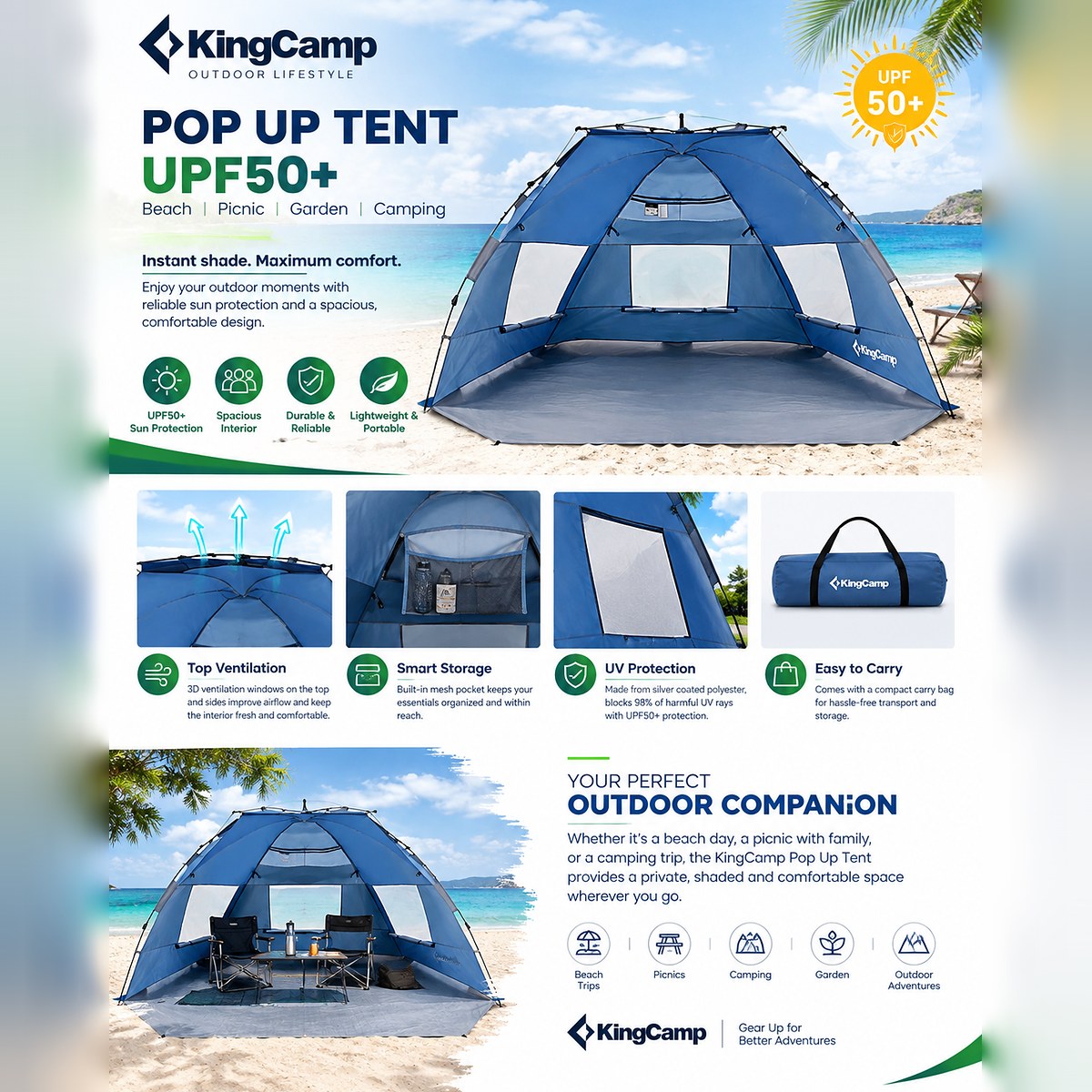 KingCamp Pop Up Tent UPF50+