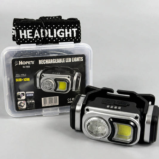 Rechargeable LED Headlamp With 5LED + COB Light | Type-C Charging Outdoor Head Torch