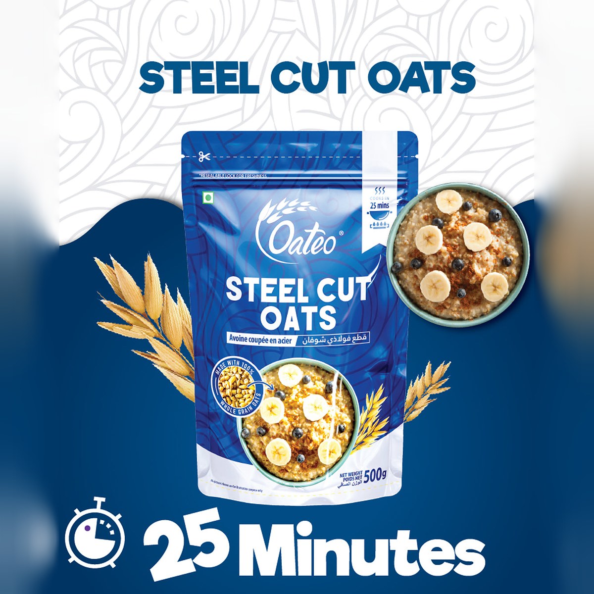 Oateo Steel Cut Oats 500 gms ziplock