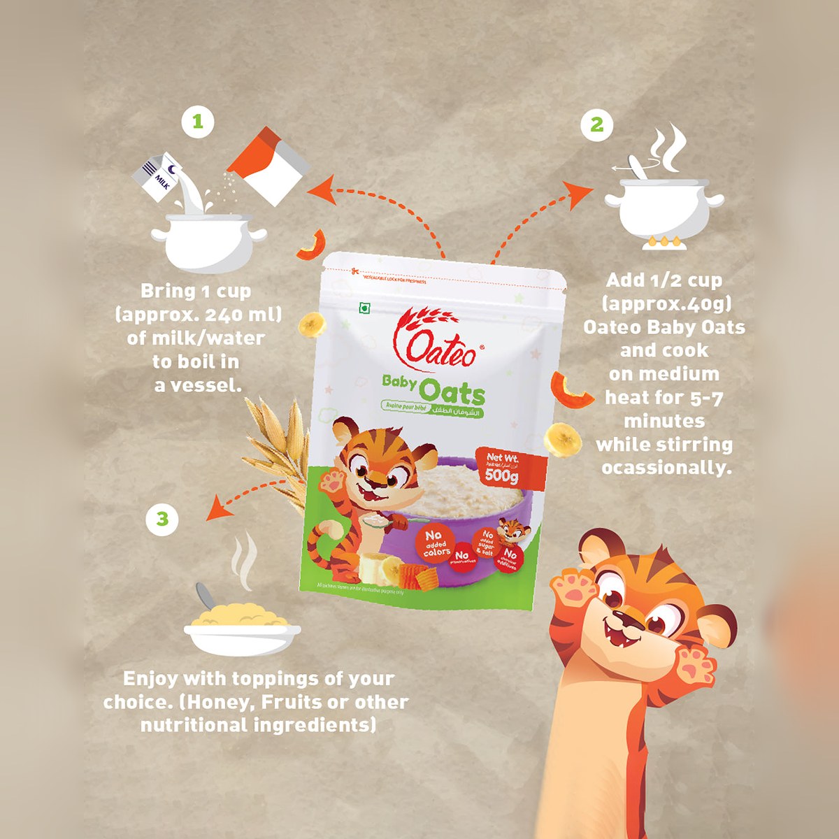 Oateo Baby Oats 500 gms Zip Lock Pouch