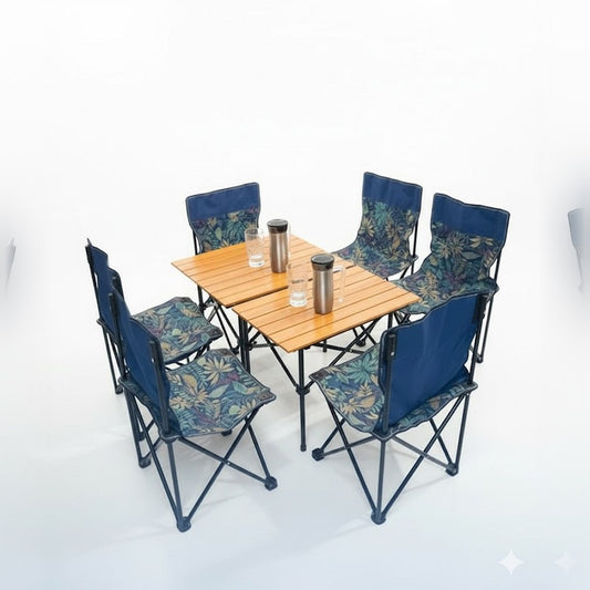 Foldable Outdoor Dining Set with 6 chairs and 2 tables| Storage