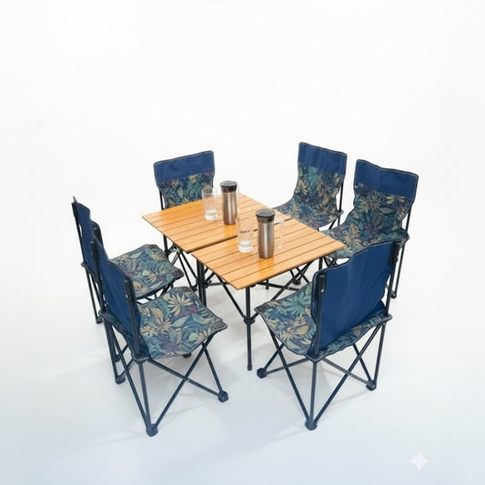 Foldable Outdoor Dining Set with 6 chairs and 2 tables| Storage
