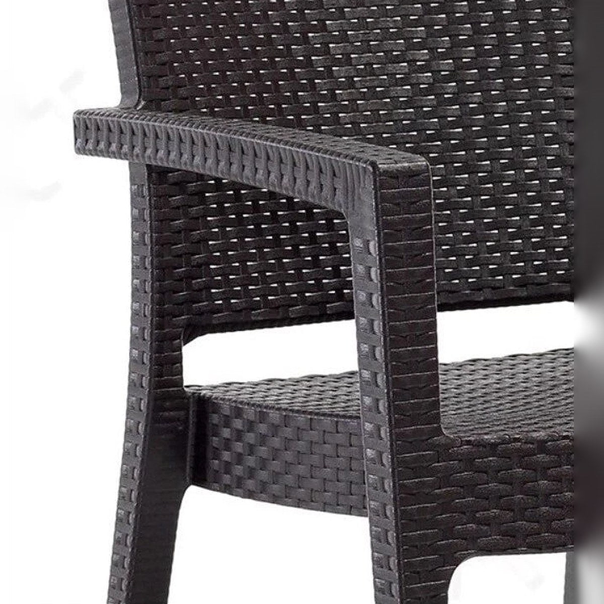 Rattan Effect Garden Furniture Set – Glass Top Dining Table 6 Stackable Chairs