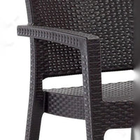 Rattan Effect Garden Furniture Set – Glass Top Dining Table 6 Stackable Chairs