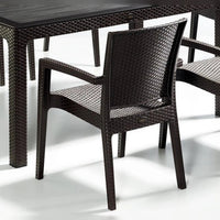 Rattan Effect Garden Furniture Set – Glass Top Dining Table 6 Stackable Chairs