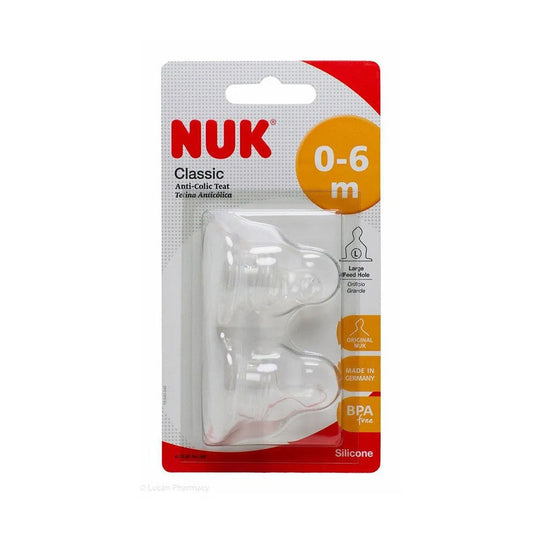 NUK Classic Silicone Teat Size 1 (0–6 Months) – 2 Pack