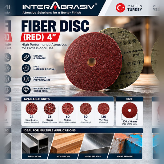 InterAbrasiv Fiber Disc 4 Inch Red – Aluminium Oxide Abrasive Disc