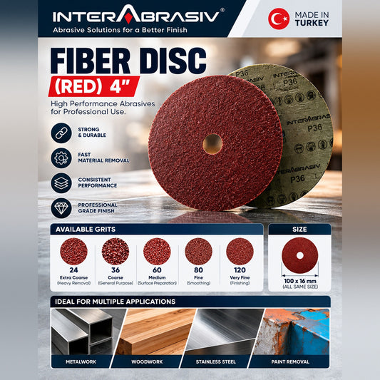 InterAbrasiv Fiber Disc 4 Inch Red – Aluminium Oxide Abrasive Disc