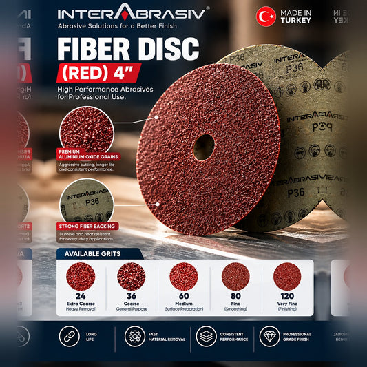 InterAbrasiv Fiber Disc 4 Inch Red – Aluminium Oxide Abrasive Disc