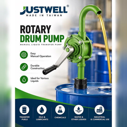 JustWell JW-216 Rotary Drum Pump – Manual Barrel Liquid Transfer Pump