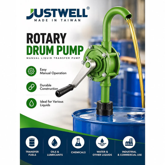 JustWell JW-216 Rotary Drum Pump – Manual Barrel Liquid Transfer Pump