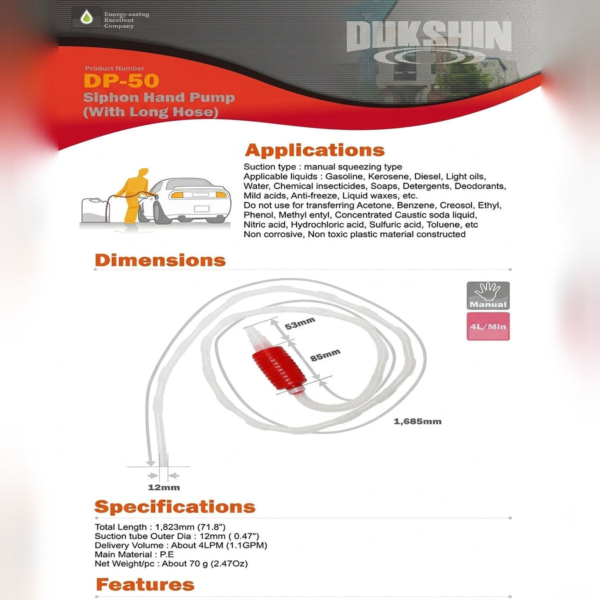 DP 50 SIPHON HAND PUMP WITH LONG HOSE