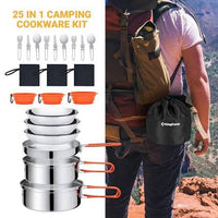 KingCamp KA2008 Adventure Stainless Steel Camping Cookware Mess Kit 25Pcs