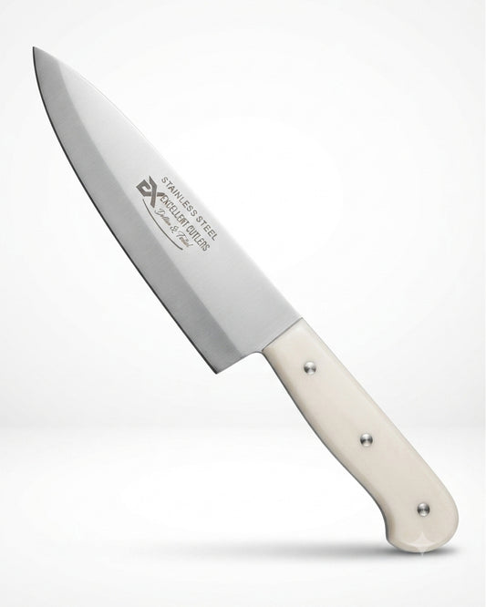Professional Stainless Steel Chef's Knife - White Handle