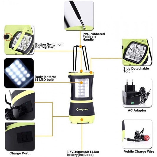 KingCamp KA4921A 70 LED Rechargeable Camping Lantern with Detachable Flashlights