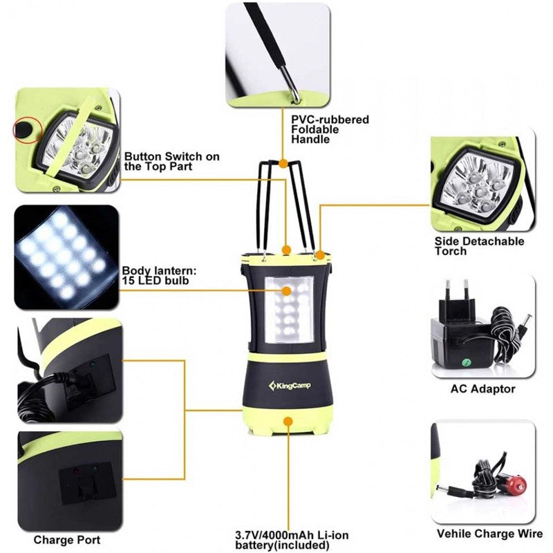 KingCamp KA4921A 70 LED Rechargeable Camping Lantern with Detachable Flashlights