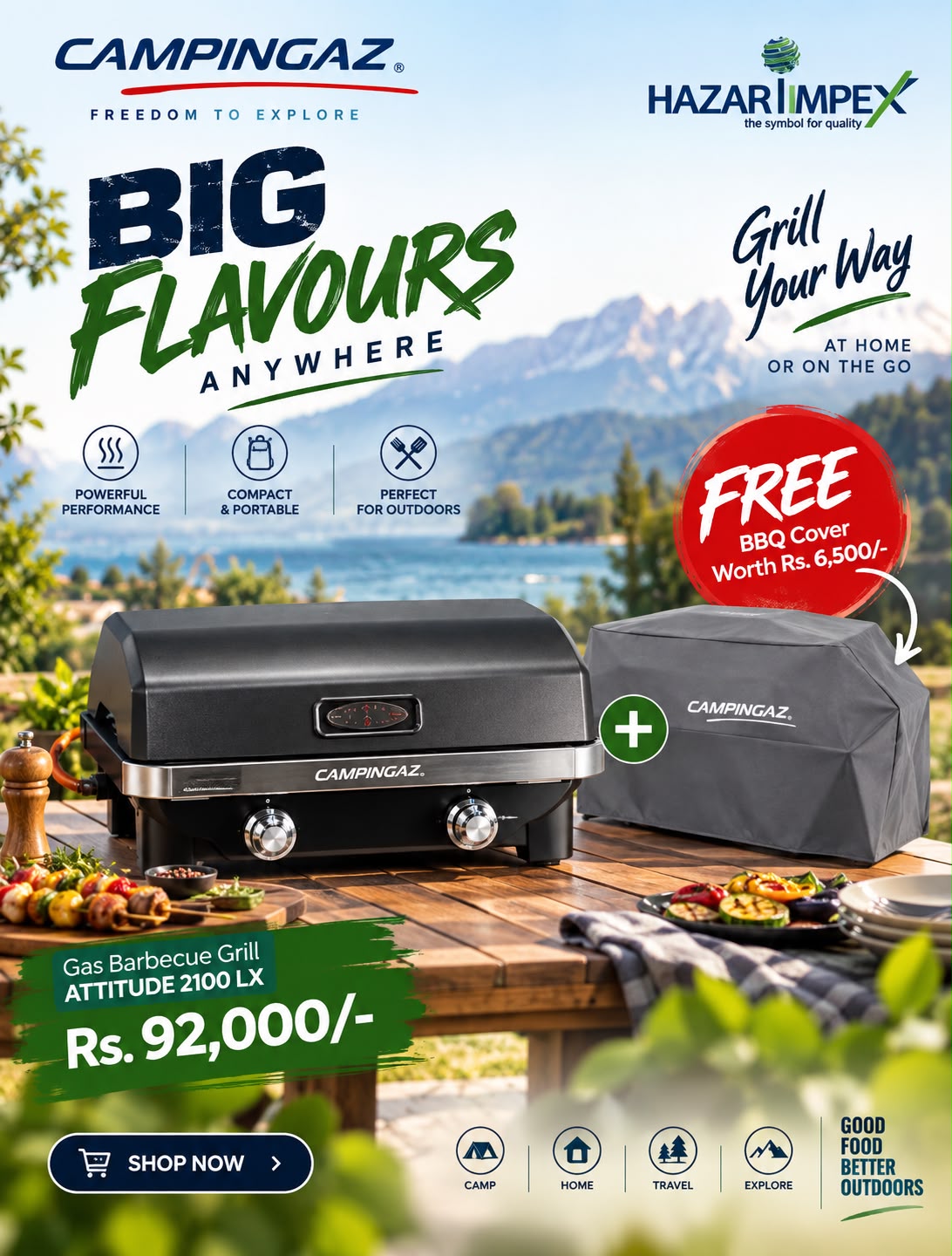Campingaz Attitude 2100 LX Gas BBQ Grill + FREE Premium BBQ Cover | 2-Burner 5kW Grill
