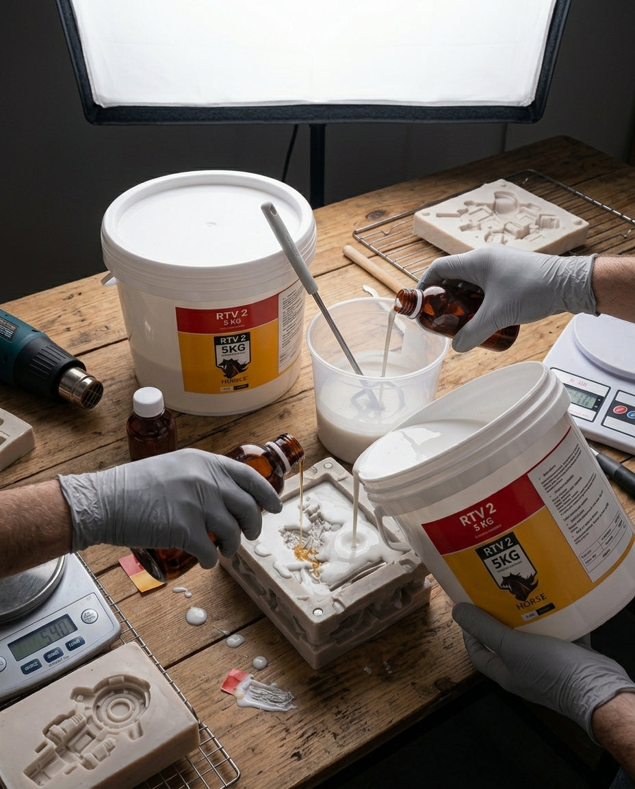 Horse RTV-2 Silicone Rubber 5KG with Curing Agent | Liquid Silicone Rubber for Mould Making, Resin Casting, Plaster, Gypsum & Concrete Molds