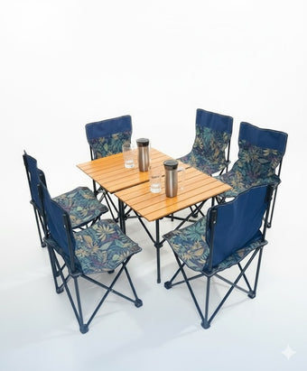 compare product Foldable Outdoor Dining Set with 6 chairs and 2 tables| Storage
