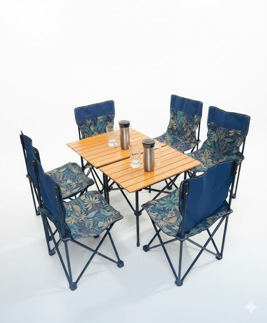 Foldable Outdoor Dining Set with 6 chairs and 2 tables| Storage